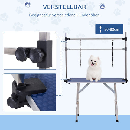Höhenverstellbarer Hundefrisiertisch aus Edelstahl, blau