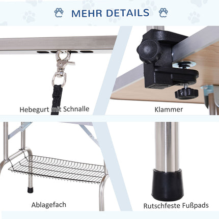 Höhenverstellbarer Hundefrisiertisch aus Edelstahl, blau
