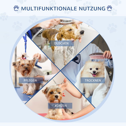 Höhenverstellbarer Hundefrisiertisch aus Edelstahl, blau