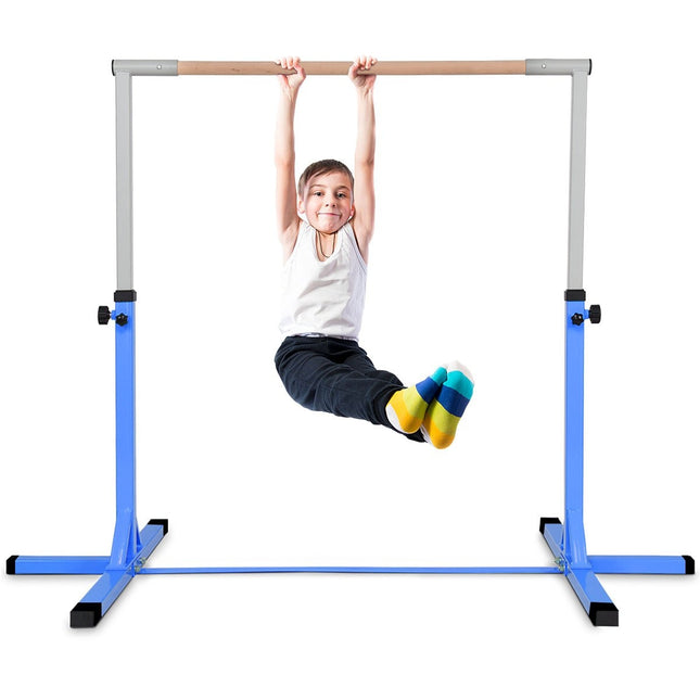 Barre de gymnastique, barres de gymnastique réglables en hauteur, barre horizontale élastique, rose/bleu-bleu