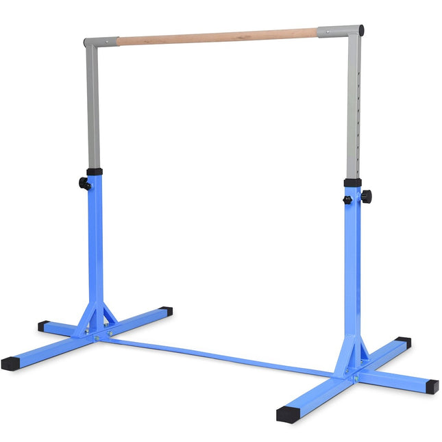 Barre de gymnastique, barres de gymnastique réglables en hauteur, barre horizontale élastique, rose/bleu-bleu
