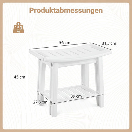 Chaise de douche en PEHD avec étagère et poignées, blanche
