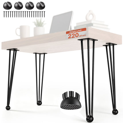 Hairpin Table Legs 28 Inch, Set of 4, Black 3-Rod Steel