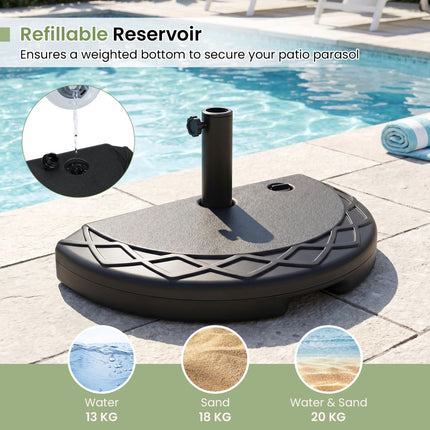 Pied de parasol demi-rond, capacité de remplissage de 20 kg, noir