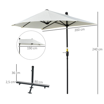 Parasol demi-rond de terrasse, crème, 190 x 200 x 240 cm