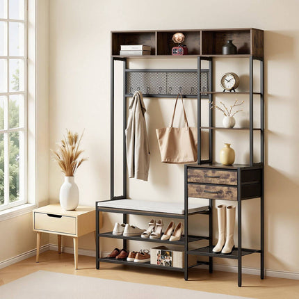 Hall Tree Coat Rack, Shoe Bench, 2 Drawers, 1800 mm