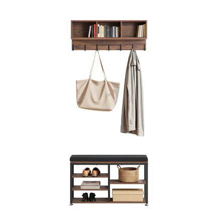 Hall Tree Coat Rack with Shoe Bench, 7 Hooks, Shelves