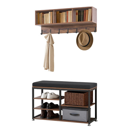 Hall Tree Coat Rack with Shoe Bench, 7 Hooks, Shelves