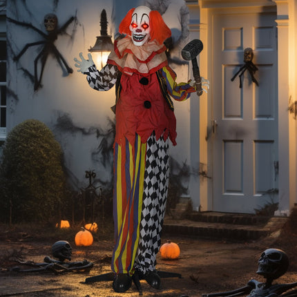 Clown animatronique d'Halloween, 173 cm, yeux lumineux