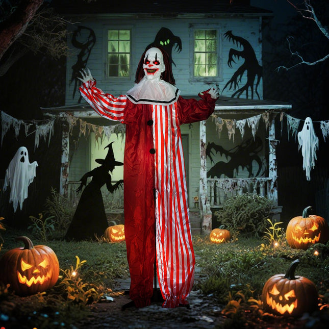 Décoration de clown d'Halloween, 165 cm, lumières LED, effets sonores
