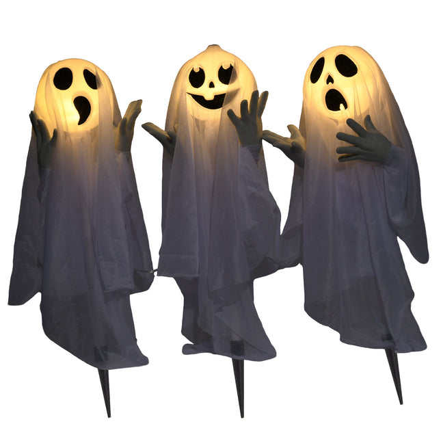 Décoration d'Halloween – 3 fantômes lumineux, détecteur de mouvement, 54 x 10 x 60 cm