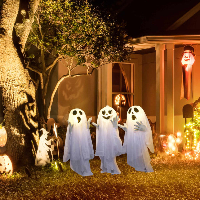 Décoration d'Halloween – 3 fantômes lumineux, détecteur de mouvement, 54 x 10 x 60 cm