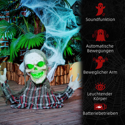 Squelette d'Halloween Groundbreaker, bras flexibles, yeux brillants