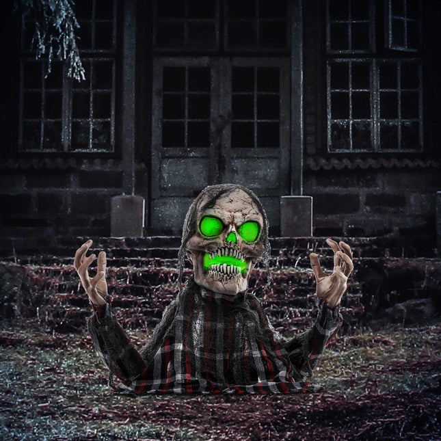 Squelette d'Halloween Groundbreaker, bras flexibles, yeux brillants