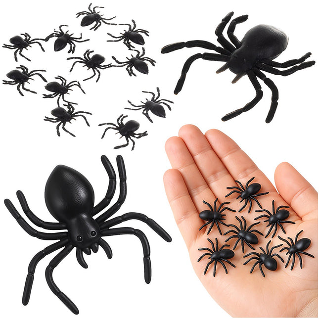 Araignées en plastique pour Halloween, lot de 10, 3 x 3 cm, noires