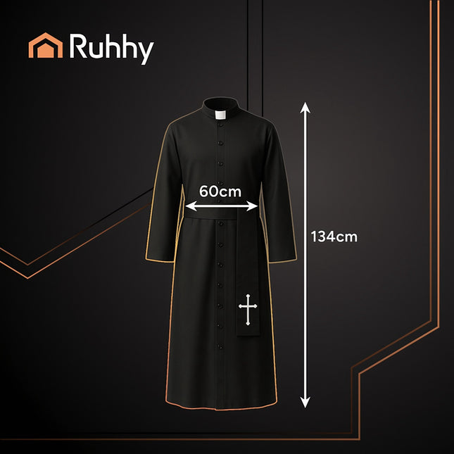 Costume de prêtre pour Halloween, taille XL/XXL, soutane avec croix