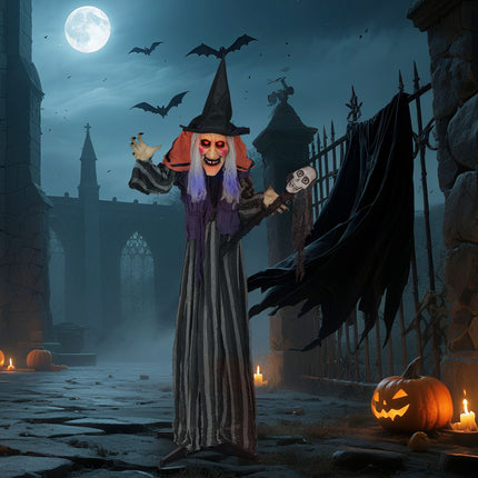 Décoration de sorcière d'Halloween, 160 cm, lumières LED, son