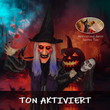 Décoration de sorcière d'Halloween, 160 cm, lumières LED, son