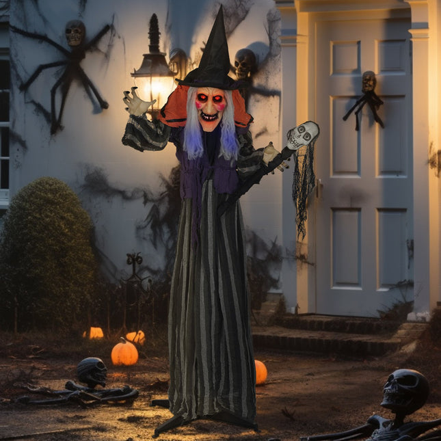 Décoration de sorcière d'Halloween, 160 cm, lumières LED, son