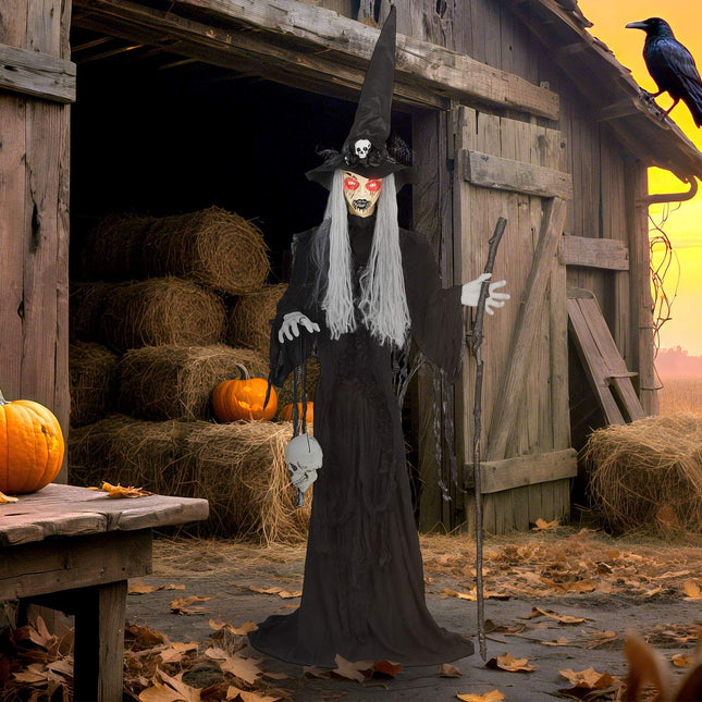 Décoration de sorcière d'Halloween, 170 cm, lumières LED, son