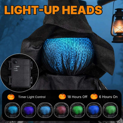 Halloween Witch Decorations Set of 3 with LED Lighted Heads, Outdoor, Black
