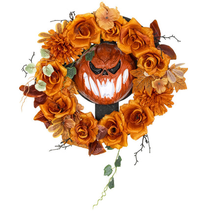 Couronne d'Halloween, motif citrouille, feuilles d'automne, effets LED