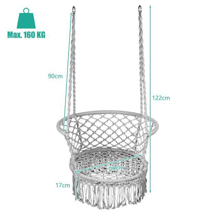 Fauteuil suspendu hamac, pliable, 160 kg, gris