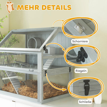 Cage pour hamster, 3 niveaux, fond profond, 80 x 50 x 76 cm, gris clair