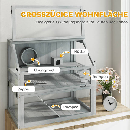 Cage pour hamster, 3 niveaux, fond profond, 80 x 50 x 76 cm, gris clair