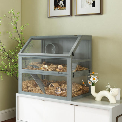 Cage pour hamster, 3 niveaux, fond profond, 80 x 50 x 76 cm, gris clair