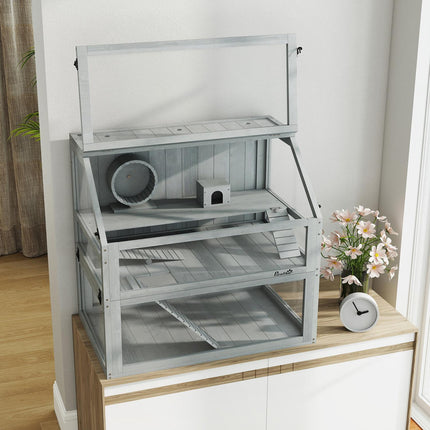 Cage pour hamster, 3 niveaux, fond profond, 80 x 50 x 76 cm, gris clair