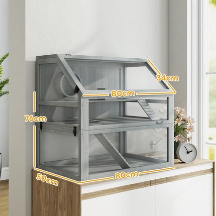 Cage pour hamster, 3 niveaux, fond profond, 80 x 50 x 76 cm, gris clair