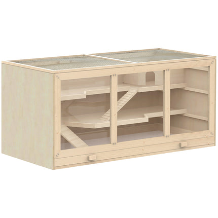 Hamsterkäfig mit Treppen, Naturholz, 3-stöckig, 115x57x55cm