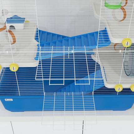 4-story hamster cage with wheels and accessories, blue