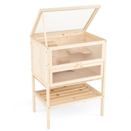 Cage pour hamster avec toit en filet, porte verrouillable et panneau acrylique