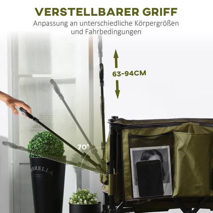 Faltbarer Handwagen mit verstellbarem Griff, breiten Rädern, 120 kg Tragkraft