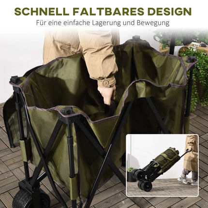 Faltbarer Handwagen mit verstellbarem Griff, breiten Rädern, 120 kg Tragkraft
