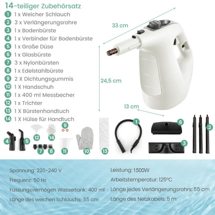 Nettoyeur vapeur portable sous pression, 1400 W, réservoir de 400 ml