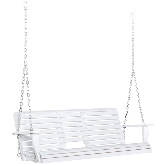 Banc Suspendu Balançoire De Jardin Balançoire Avec Table Basse Pliable Pour 2-3 Personnes Patio En Bois De Sapin Confortable 150 X 75 X 53 Cm Blanc