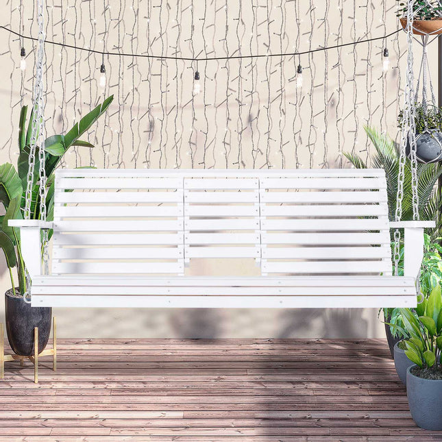 Banc Suspendu Balançoire De Jardin Balançoire Avec Table Basse Pliable Pour 2-3 Personnes Patio En Bois De Sapin Confortable 150 X 75 X 53 Cm Blanc