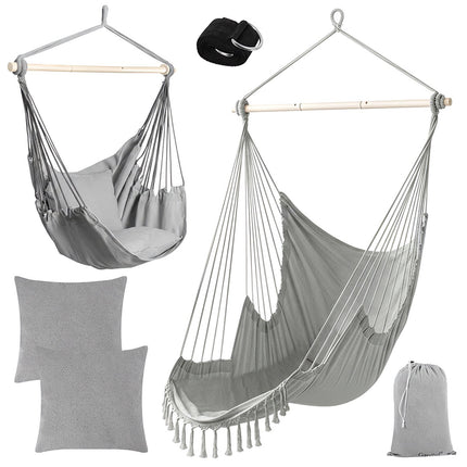 Balancelle suspendue, 210 cm, gris, tissu en coton, 2 coussins