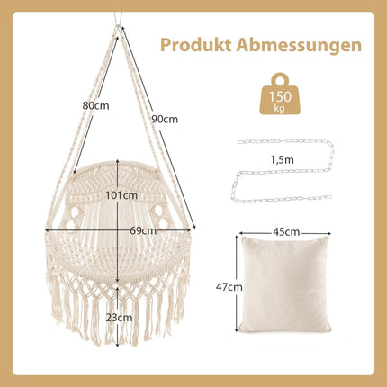 Fauteuil suspendu avec 2 coussins, capacité 150 kg, beige
