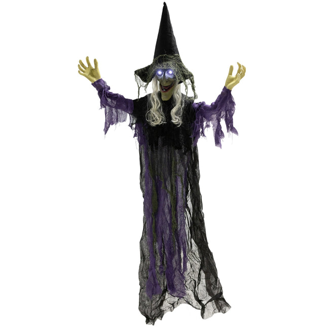 Sorcière d'Halloween suspendue avec lumières LED et son, 183 cm