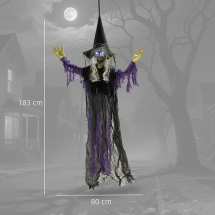 Sorcière d'Halloween suspendue avec lumières LED et son, 183 cm