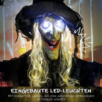 Sorcière d'Halloween suspendue avec lumières LED et son, 183 cm