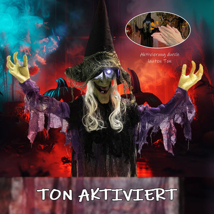 Sorcière d'Halloween suspendue avec lumières LED et son, 183 cm