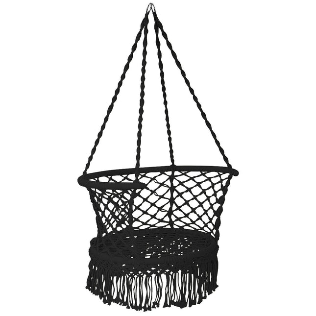 Fauteuil hamac suspendu, dossier en macramé de coton, noir