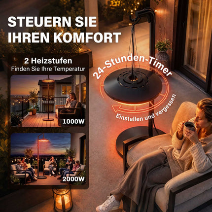 Hängender Infrarotstrahler 2000W mit LED und Fernbedienung