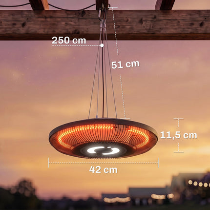 Hängender Infrarotstrahler 2000W mit LED und Fernbedienung