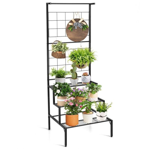 Support pour plantes suspendues, étagères métalliques à 3 niveaux avec treillis